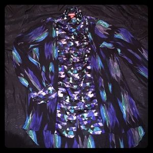 Black Blue and Green Sheer Blouse